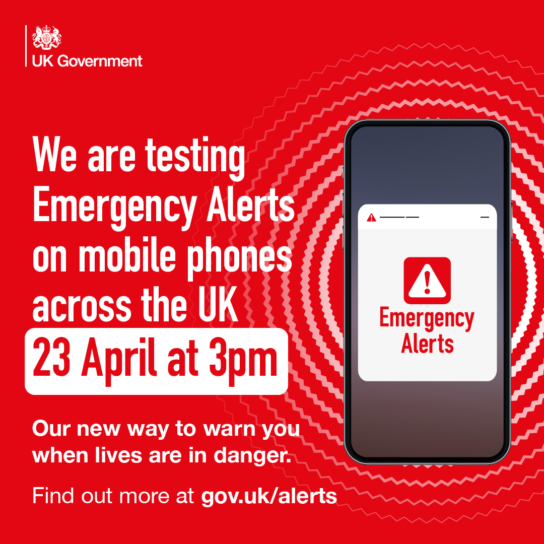 Image of mobile phone displaying the message Emergency Alerts with an exclamation mark. 