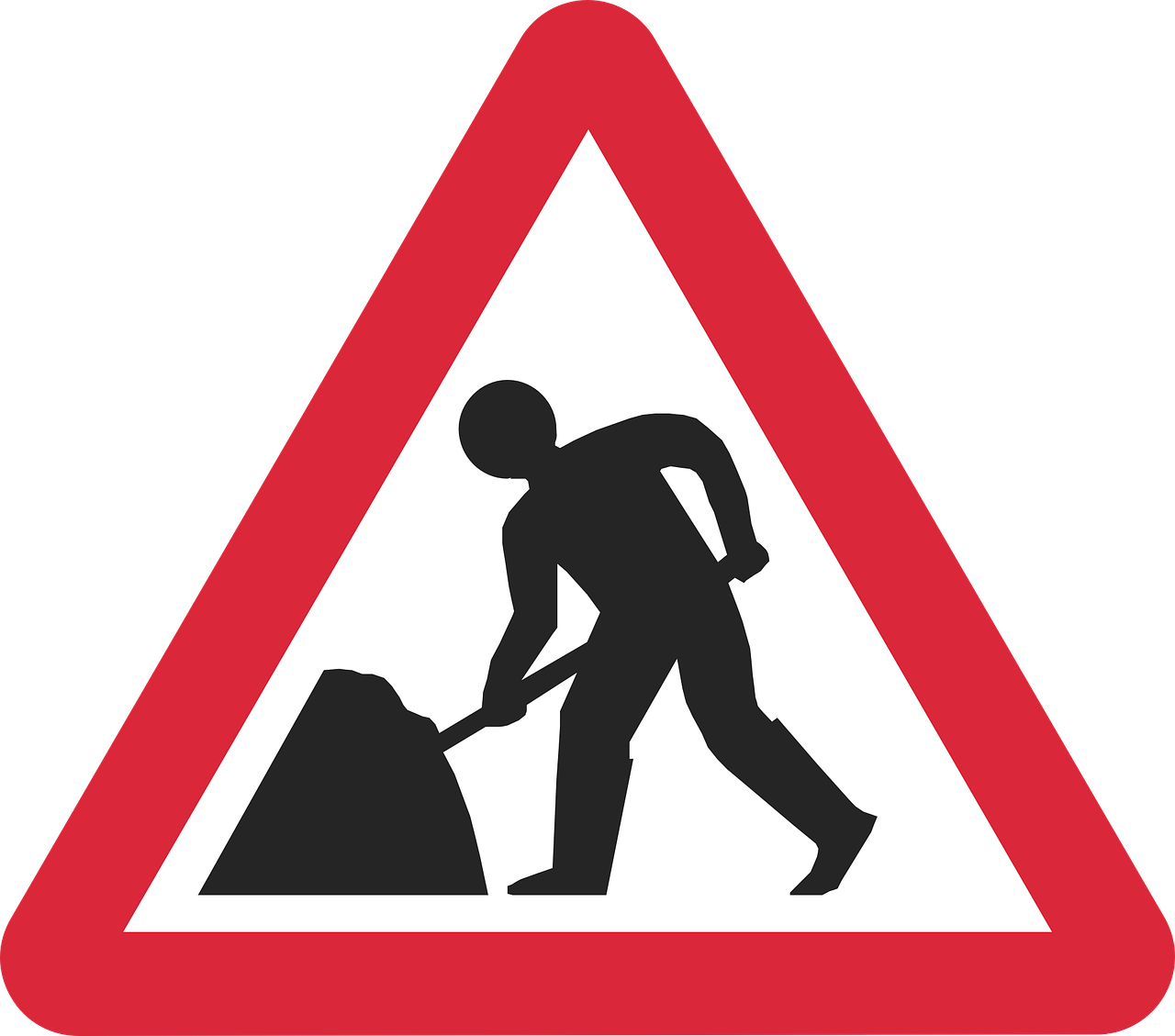 Roadworks warning triangle showing outline of a man digging