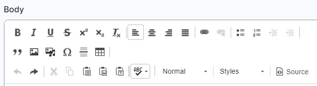 Image showing the buttons and controls available in the formatting menu in the page editing view. They include bold, italic, underscore and superscript