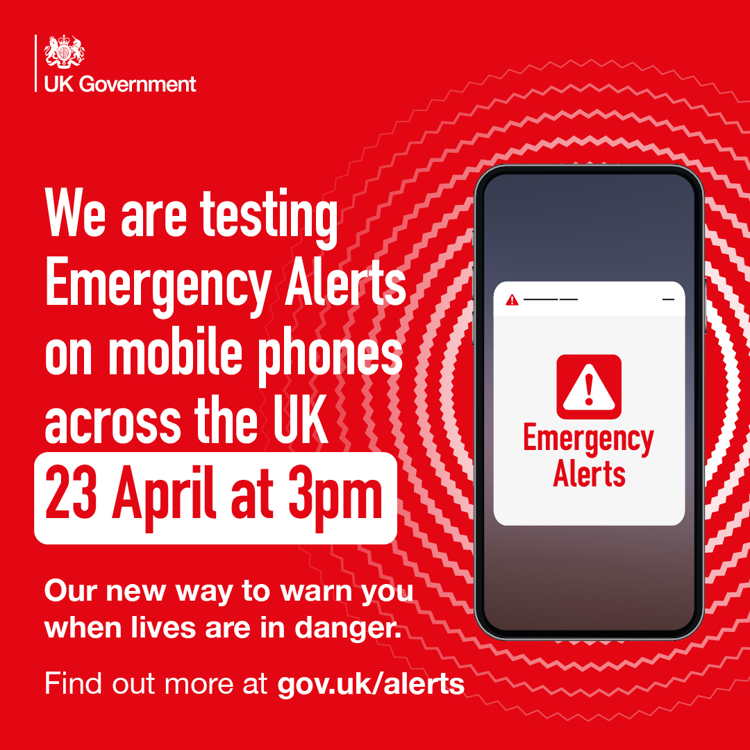 Mobile phone displaying Emergenct Alerts and exclamation mark.