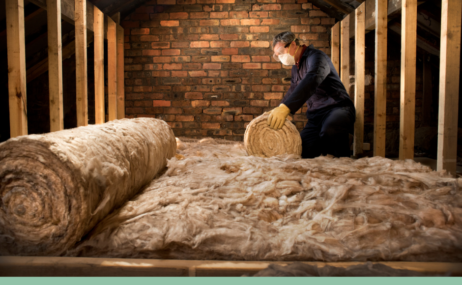 Man installing insulation in loft