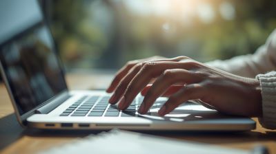 hands typing on a laptop
