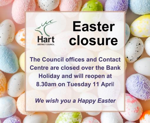 Easter eggs of different colours with Easter closure dates