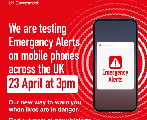Mobile phone displaying Emergenct Alerts and exclamation mark. 