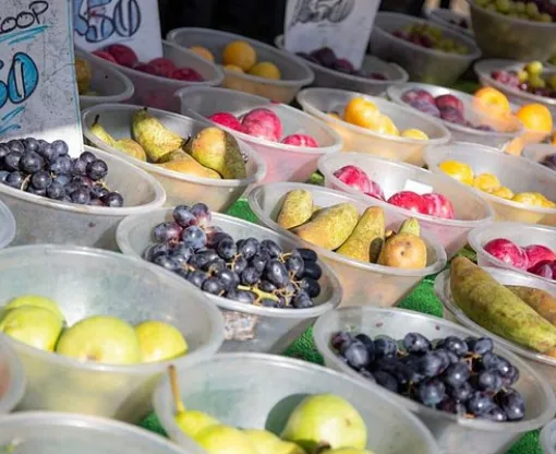 Tubs of different fruits