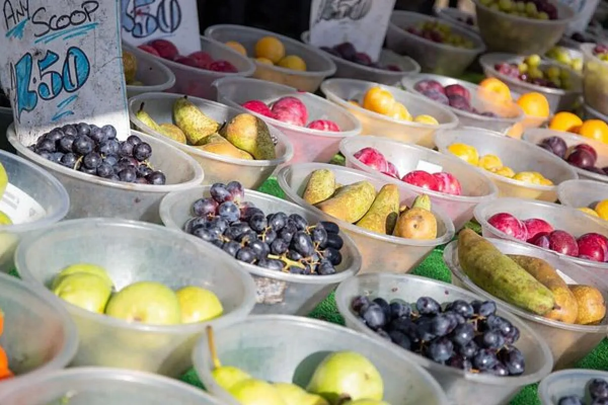 Tubs of different fruits