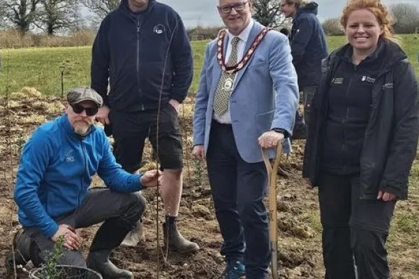 Staff members plant a new tree