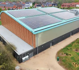 Aerial footage of the solar panels at Hart Leisure Centre