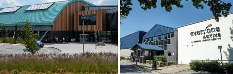 Hart Leisure Centre building and Frogmore Leisure Centre building