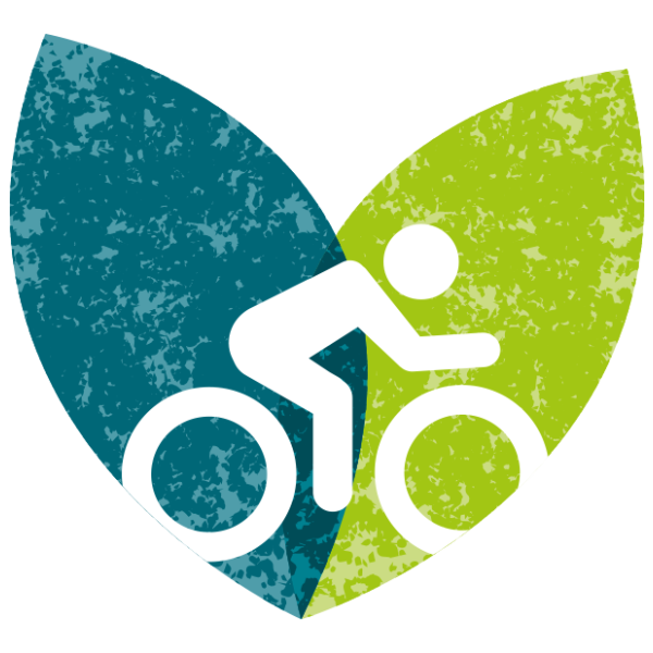 Illustration of a cyclist on a heart-shaped background.