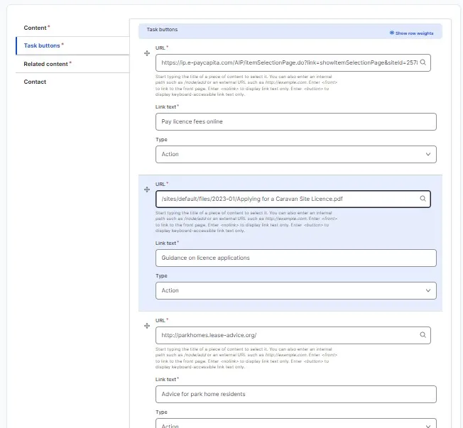 Task buttons view