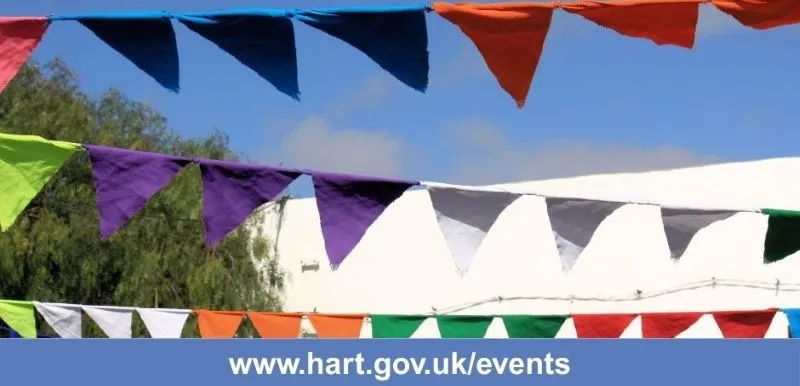 Rows of multi-coloured bunting 