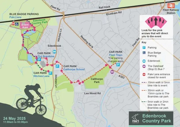 Map of Edenbrook car parking options and routes to event