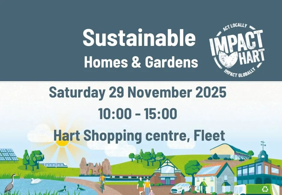 Illustration of a canal, houses, fleet leisure centre and people walking by Fleet Pond