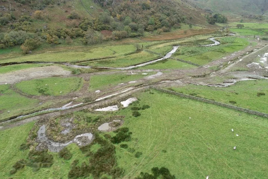 Several ponds seen from an ariel view of varying shapes and sizes