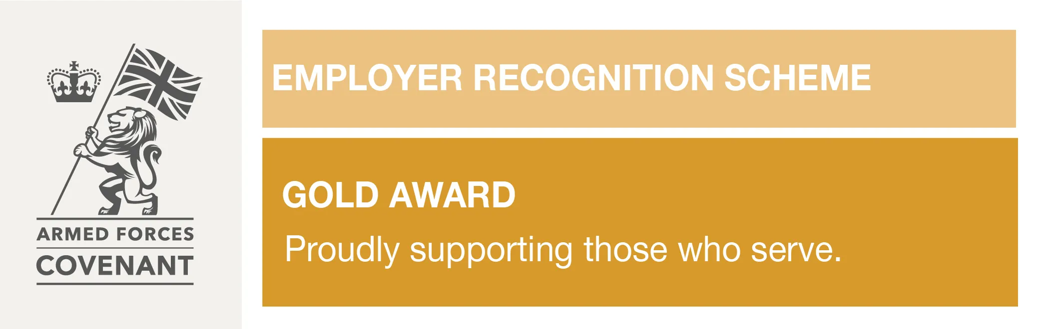 Employer Recognition Scheme gold award with lion holding a Union Jack flag