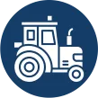 Blue circle with a white tractor inside