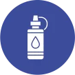 Blue circle with a white water bottle inside