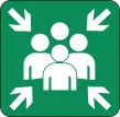 A green square with fire assembly symbol inside