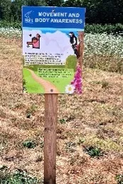 A wooden sign explaining what to do at point one. The text is mirrored on the webpage