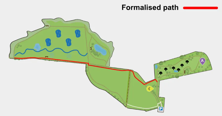 A map showing areas of a path which will be formalised at Whitewater Meadows